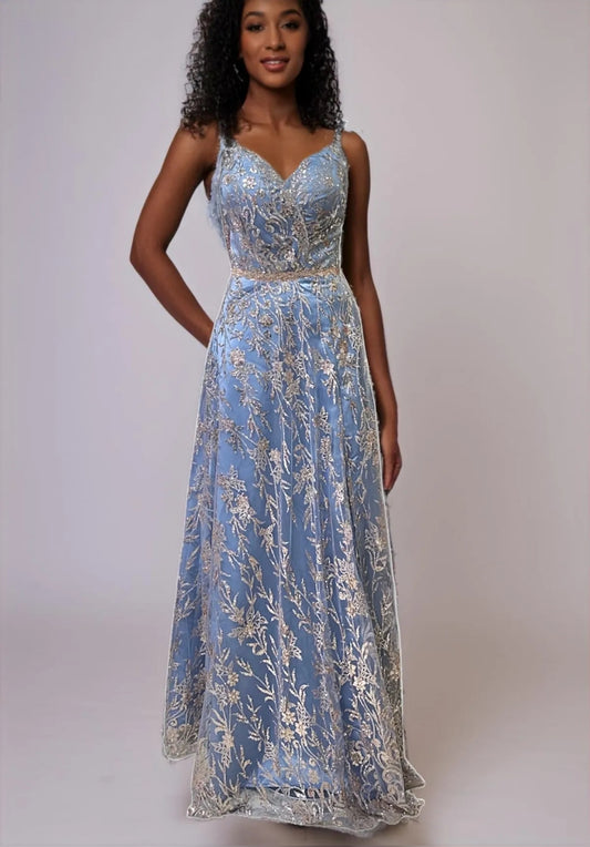 Modèle Brooklyn bleu clair, jupe évasée et sequins all-over pour un effet scintillant, disponible près de Dijon