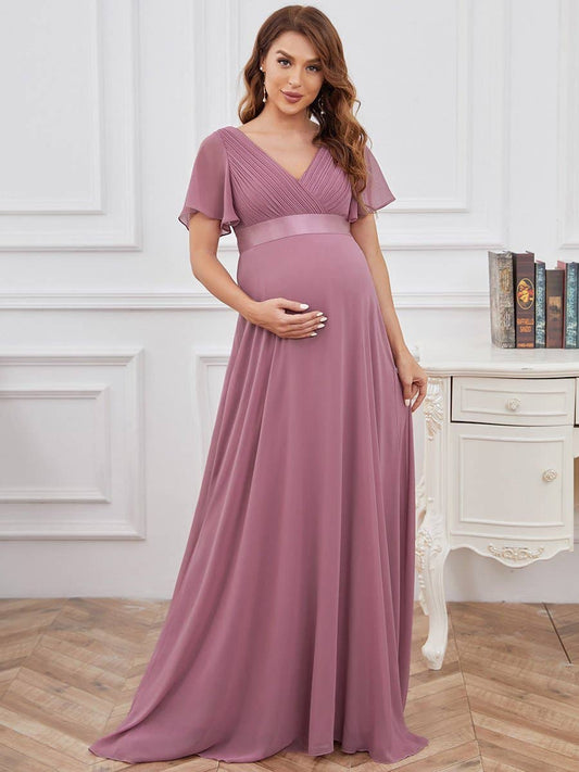 Modèle pour femme enceinte "Maman", robe longue au tombé souple, style raffiné.
