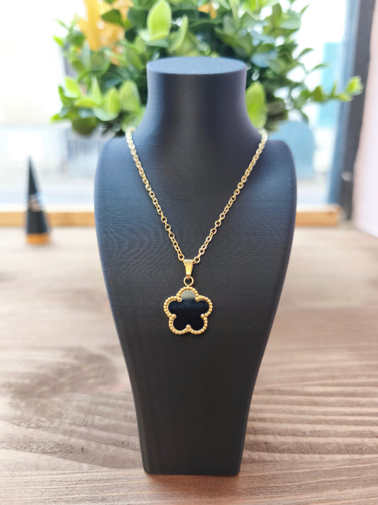 Collier fleur noire or